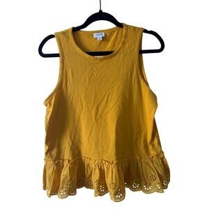 J Crew Mustard Yellow Ruffle Sleeveless Top